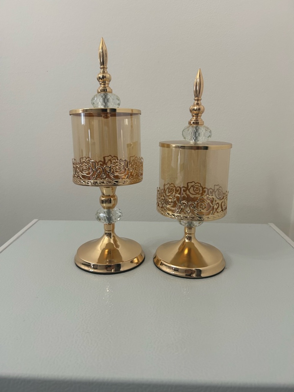 Gold Decorative Glass Pedestal Candle Holders - Elegant Home Accent